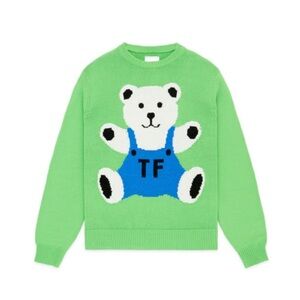 Teddy Fresh Men’s Bear Intarsia Crew Neck Sweater 2XL Green Preppy Cyber Grunge